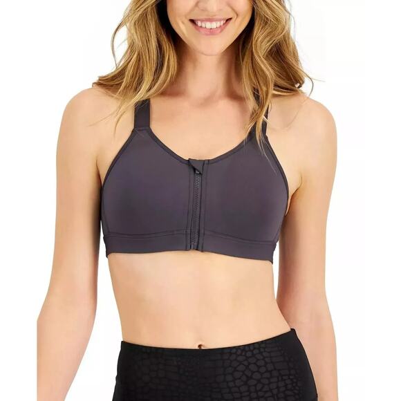 ID Ideology Plus Size High-Impact Zip-Front Sports Bra Size 3X Deep Charcoal - Picture 1 of 4